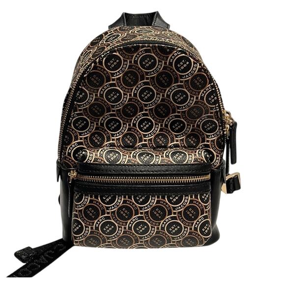 NWT Marc Jacobs Signet Logo Backpack Small Bag Black Monogram Mini - Picture 8 of 9